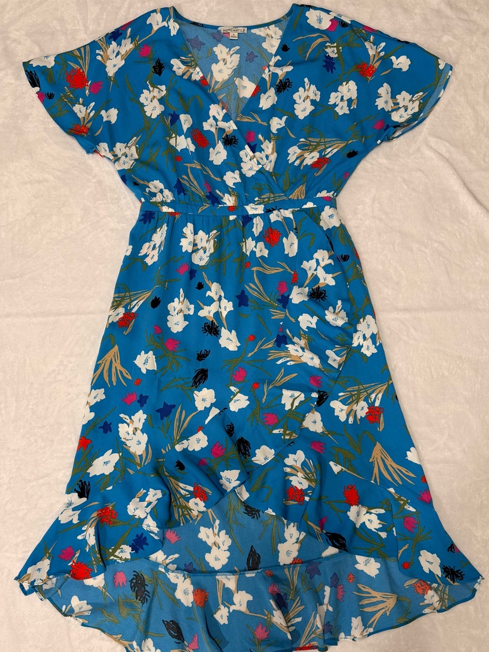 J. Crew Bright Blue Floral Wrap Midi Dress Size S fit S/M - Picture 2 of 10